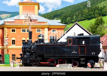 Eisenbahnmuseum mit Dampfmaschine in Vordernberg, Steiermark, Österreich Stockfoto