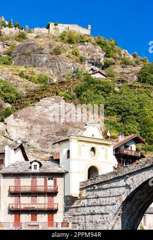 Pont San MartÃ¬im Aosta-Tal, Piemont, Italien Stockfoto