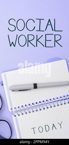 Textüberschrift für Social Worker. Unternehmen zeigen Unterstützung durch Staatsbürger mit unzureichendem oder fehlendem Einkommen Stockfoto