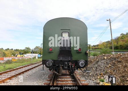 Kopfende eines alten Eisenbahnwaggons Stockfoto