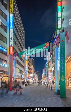 ikebukuro, japan - dezember 31 2019: Nachtansicht der Menschenmenge auf der Fußgängerüberfahrt der Sunshine 60 Street, die zur berühmten otome Road dec führt Stockfoto