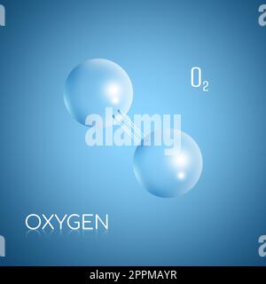 Zwei Sauerstoffmoleküle auf blauem Hintergrund, Illustration Stockfoto
