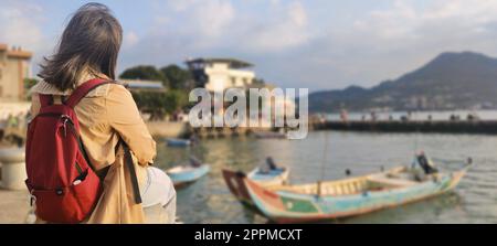 Wunderschöner Sonnenuntergang über dem Danshui River, Bali, Taiwan Stockfoto