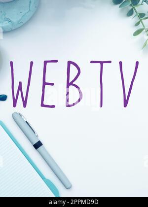 Inspiration mit Schild Webtv. Konzeptionelle Internet-Übertragungsprogramme für Fotos, die sowohl online als auch traditionell produziert werden Stockfoto