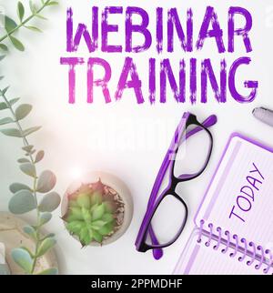 Handgeschriebenes Schild Webinar-Schulung. Geschäftskonzept eine Schulung oder ein Seminar, die/das im Internet stattfindet Stockfoto