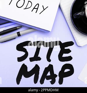 Sitemap mit handschriftlichem Text. Geschäftsüberblick, der sowohl Benutzern als auch Suchmaschinen die Navigation auf der Website erleichtert Stockfoto