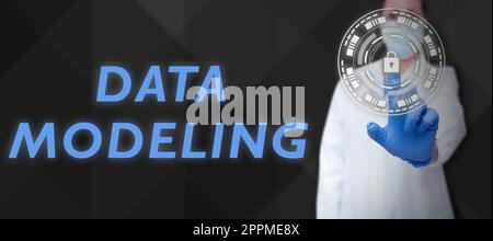 Text mit Inspiration Data Modeling. Konzept bedeutet Prozess der Datenübertragung zwischen Datenspeichersystemen Stockfoto