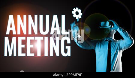 Konzeptdarstellung Jahrestagung. Geschäftsansatz jährliche Zusammenstellung interessierter Aktionäre einer Organisation Stockfoto