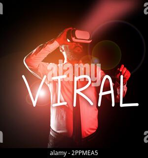 Schreiben, Anzeige von viralem Text. Das Internet-Konzept verbreitete sich schnell und weit von einem Internetnutzer zum anderen Stockfoto