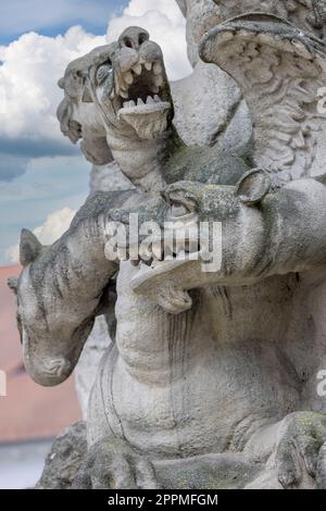 Barocker Parnas-Brunnen aus dem 17. Jahrhundert auf dem Zelny Trh Square (Kohlmarkt), Brünn, Tschechische Republik Stockfoto