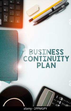 Text mit Inspiration Business Continuity Plan. Geschäftsübersicht Erstellen von Systemen zur Verhinderung potenzieller Bedrohungen Stockfoto