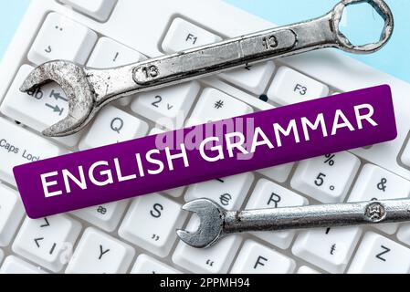 Konzeptionelle Anzeige englische Grammatik. Kurse zu Geschäftsideen decken alle Ebenen des englischen Sprech- und Schreibens ab Stockfoto