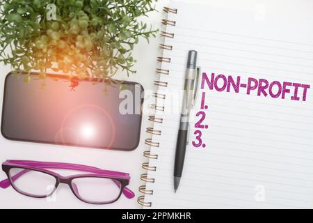 Konzeptionelle Anzeige - gemeinnützige Organisation. Geschäftsübersicht Produkte oder Dienstleistungen anbieten, ohne sich dafür zu amortisieren Stockfoto