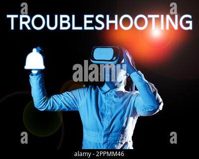 Textzeichen für Fehlerbehebung. Internet-Konzept eine Untersuchung oder Behandlung der Probleme ist aufgetreten Stockfoto