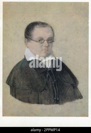 Baron Anton Antonovich Delvig (Russisch: Антон Антонович Дельвиг, romantisch: Antón Antónovich Délerivvig; Deutsch: Anton Antonowitsch Freiherr von Delwig; 17. August [O.S. 6. August] 1798, Moskau – 26. Januar [O.S. 14. Januar] 1831, St. Petersburg) war ein russischer Dichter und Journalist der baltischen deutschen Volkszugehörigkeit. Alte Vintage-Postkarte der UdSSR, 1982. Stockfoto