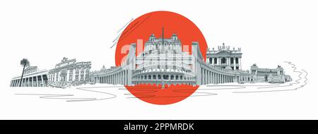 Collage der berühmten Wahrzeichen Roms. Das Kunstdesign von der besten Aussicht auf Rom, Italien, Europa. Stockfoto