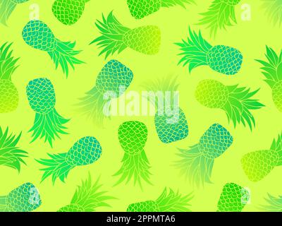 Ananas mit Farbverlauf, nahtloses Muster. Sommerfruchtmuster. Ananasfrüchte auf grünem Hintergrund. Tropisches Design für T-Shirts, Drucke auf Papier und fabelhaft Stock Vektor