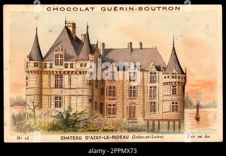 Chateau d'Azay-Le-Rideau - Vintage French Tradecard - Belle Epoque-Ära Stockfoto