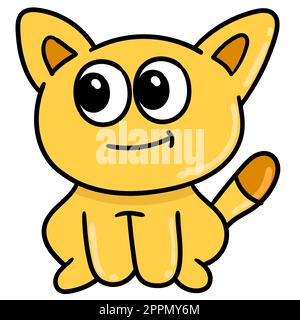 Süßes, süßes, gelbes Kätzchen Kawaii. Bild des doodle-Symbols Stock Vektor