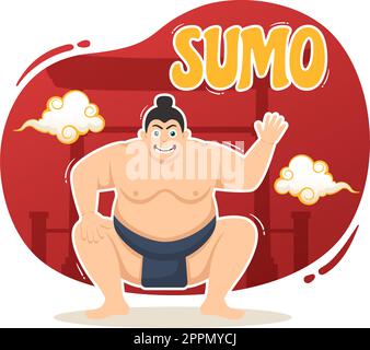 Sumo Wrestler Illustration mit Kampfsport gegen traditionelle japanische Kampfkunst und sportliche Aktivitäten in flachen, handgezeichneten Landing-Page-Vorlagen für Cartoons Stock Vektor