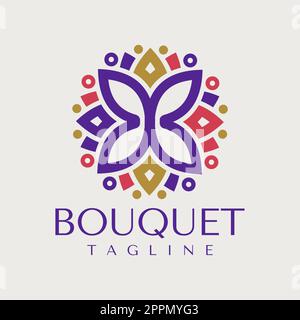 Vektor mit farbenfrohem Schmetterlingsblumen-Logo. Luxuriöses Logo mit Blumenmuster und Schmetterlingsdesign. Stock Vektor