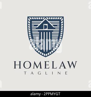 Elegante Designvorlage für das Logo der Säule „Hausrecht“. Vintage House Logo mit gesetzlichem Schild. Stock Vektor