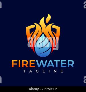 Modernes Branding mit Brandzeichen für den Feuerwasserabweiser mit Farbverlauf. Minimalistisches HLK-Logo mit Flammenabschlag. Stock Vektor