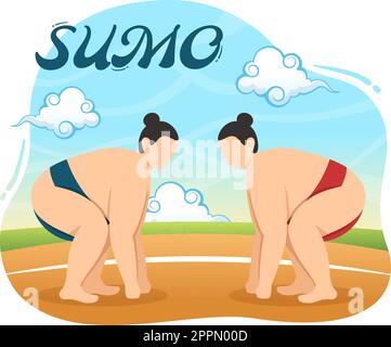 Sumo Wrestler Illustration mit Kampfsport gegen traditionelle japanische Kampfkunst und sportliche Aktivitäten in flachen, handgezeichneten Landing-Page-Vorlagen für Cartoons Stock Vektor