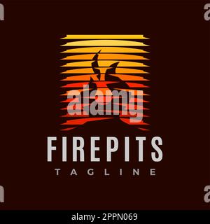 Farbenfrohe Designvorlage mit abstraktem Feuerstelle-Logo. Quadratisches Branding mit Flammlinie. Stock Vektor