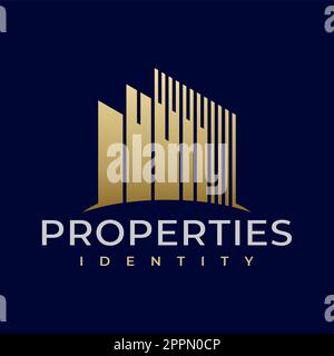 Minimalistischer Linienbau Logo-Design-Vektor. Logovorlage „Luxury Gold Tower“. Stock Vektor