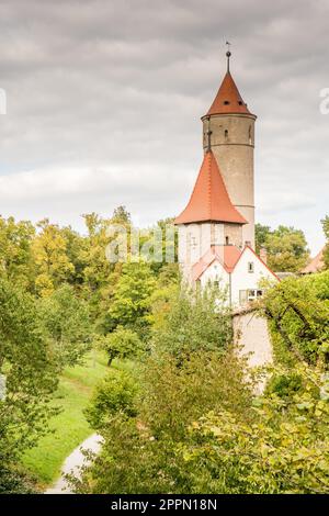 Mittelalterliche Wachturm in der historischen Altstadt von Dinkelsbühl Stockfoto