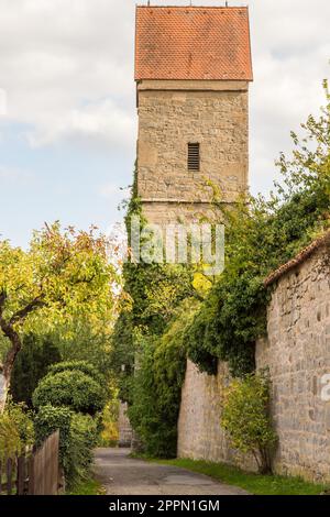 Mittelalterliche Wachturm in der historischen Altstadt von Dinkelsbühl Stockfoto