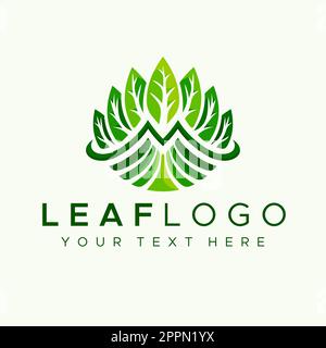 Vektor mit farbenfrohem M-Logo und Blattdesign. Nature Leaves ursprüngliches M-Logo-Branding. Stock Vektor