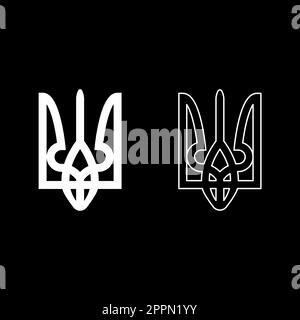 Ukraine Wappen Nationallogo Siegel ukrainischer Staat Symbol Dreizack Trident Trident Trizub Set Symbol weiß Farbe Vektor Illustration Bild einfarbig Umriss Kontur Linie dünn flacher Stil Stock Vektor