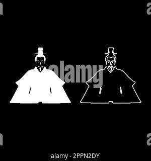 Kaiser Japan Chinesische Silhouette Chinesischer Adel Japanische antike Figur Avatar Kaiserform Symbol Weiß Farbe Vektor Illustration Bild durchgehende Füllung Konturlinie dünne flache Form Stock Vektor