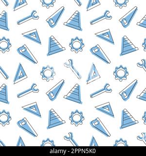 „Happy Labor Day“ (alles gute zum Tag der Arbeit) – Illustration des nahtlosen Musters mit verschiedenen Berufen in der handgezeichneten Vorlage Stock Vektor