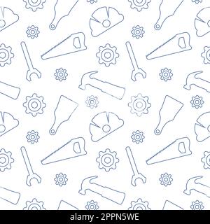 „Happy Labor Day“ (alles gute zum Tag der Arbeit) – Illustration des nahtlosen Musters mit verschiedenen Berufen in der handgezeichneten Vorlage Stock Vektor