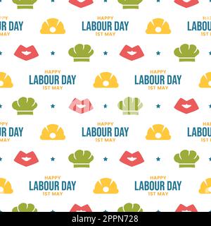 „Happy Labor Day“ (alles gute zum Tag der Arbeit) – Illustration des nahtlosen Musters mit verschiedenen Berufen in der handgezeichneten Vorlage Stock Vektor