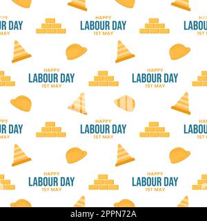 „Happy Labor Day“ (alles gute zum Tag der Arbeit) – Illustration des nahtlosen Musters mit verschiedenen Berufen in der handgezeichneten Vorlage Stock Vektor