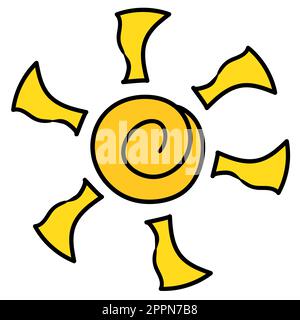 Kawaii Sun, Bild eines Doodle-Symbols Stock Vektor