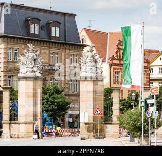 ANSBACH, DEUTSCHLAND - 22. AUGUST: Das Tor zum Residenzschloss in Ansbach am 22. August 2017 Stockfoto