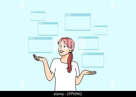 Frau, die ein Projekt am Computer entwickelt Stock Vektor