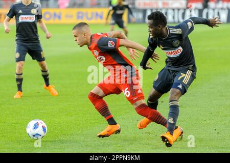 Toronto, Kanada. 4. Mai 2018 – 2018. MLS-Spiel in der regulären Saison zwischen Toronto FC (Kanada) und Philadelphia Union (USA) im BMO Field (Ergebnis 3:0) Stockfoto