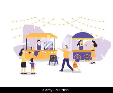 Food Trucks Festival in flachem Design Stock Vektor