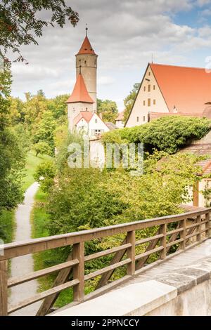 Mittelalterliche Wachturm in der historischen Altstadt von Dinkelsbühl Stockfoto