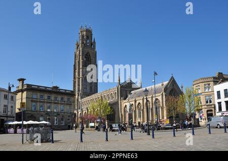 Market Place und St Botolph's Church, Boston, Lincolnshire, England, Großbritannien Stockfoto