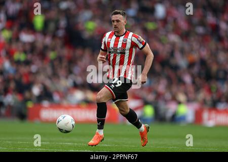 London, Großbritannien. 22. April 2023. Jack Robinson aus Sheffield Utd (19) in Aktion. Der Emirates FA Cup, Halbfinale, Manchester City gegen Sheffield Utd im Wembley Stadium in London am Samstag, den 22. April 2023. Nur redaktionelle Verwendung. Bild von Andrew Orchard/Andrew Orchard Sportfotografie/Alamy Live News Credit: Andrew Orchard Sportfotografie/Alamy Live News Stockfoto