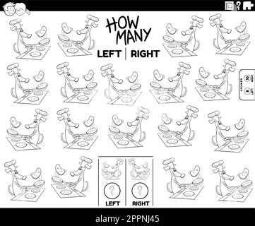 Zählen Sie die linken und rechten Bilder des Hundes, der Pfannkuchen macht Stock Vektor
