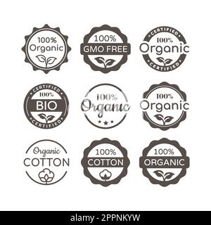 Bio-Bio-Baumwolle-Vektoretiketten-Set Stock Vektor