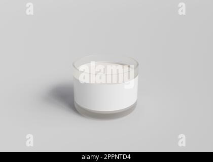 Kerzenbehälter aus Milchglas auf grauem Hintergrund 3D-Modell rendern Stockfoto